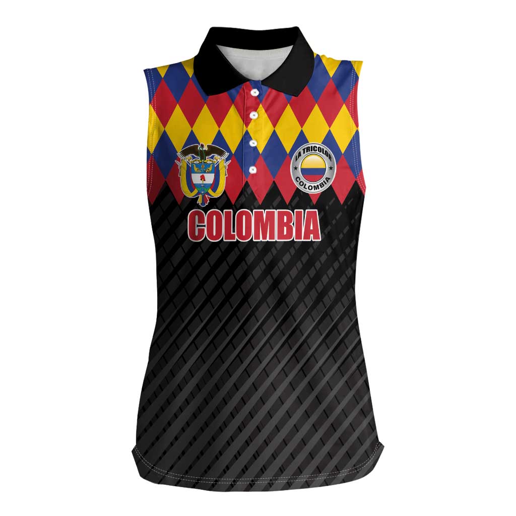 Custom Colombia Football Women Sleeveless Polo Shirt Retro Black Style