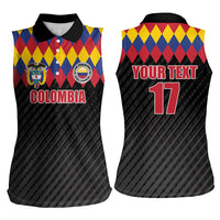 Custom Colombia Football Women Sleeveless Polo Shirt Retro Black Style
