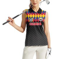 Custom Colombia Football Women Sleeveless Polo Shirt Retro Black Style