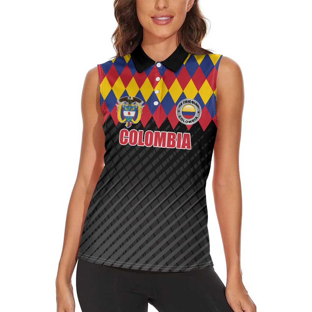 Custom Colombia Football Women Sleeveless Polo Shirt Retro Black Style