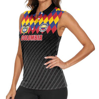 Custom Colombia Football Women Sleeveless Polo Shirt Retro Black Style