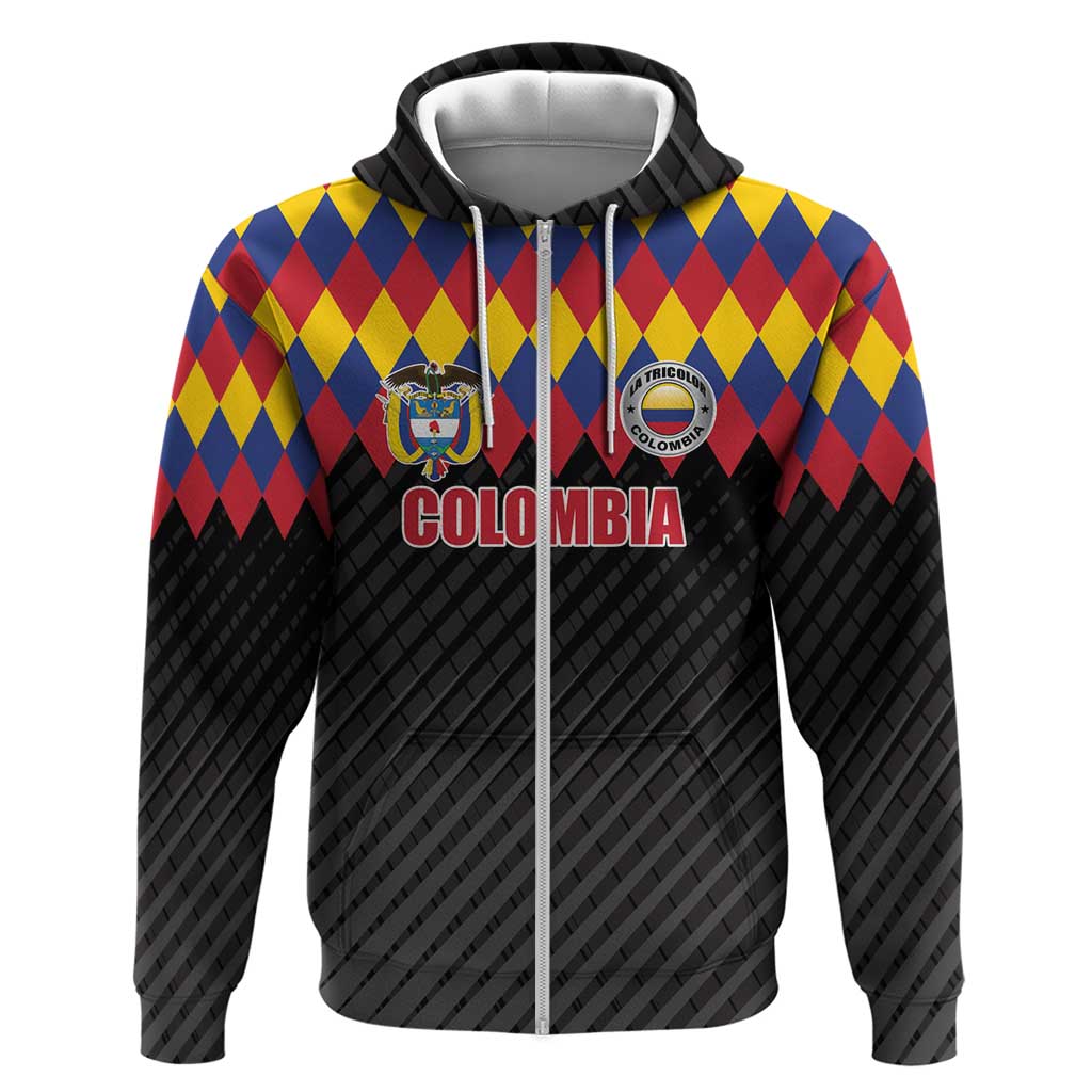 Custom Colombia Football Zip Hoodie Retro Black Style