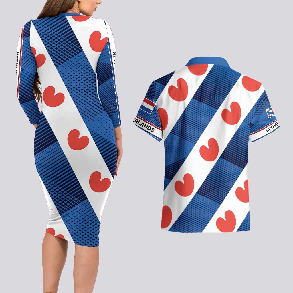 Netherlands Friesland Province Couples Matching Long Sleeve Bodycon Dress and Hawaiian Shirt Flag Style