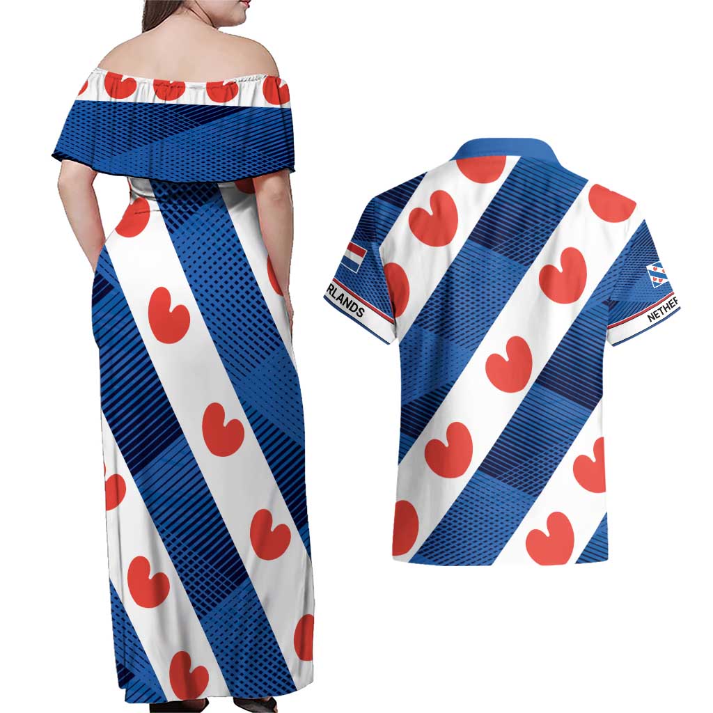Netherlands Friesland Province Couples Matching Off Shoulder Maxi Dress and Hawaiian Shirt Flag Style