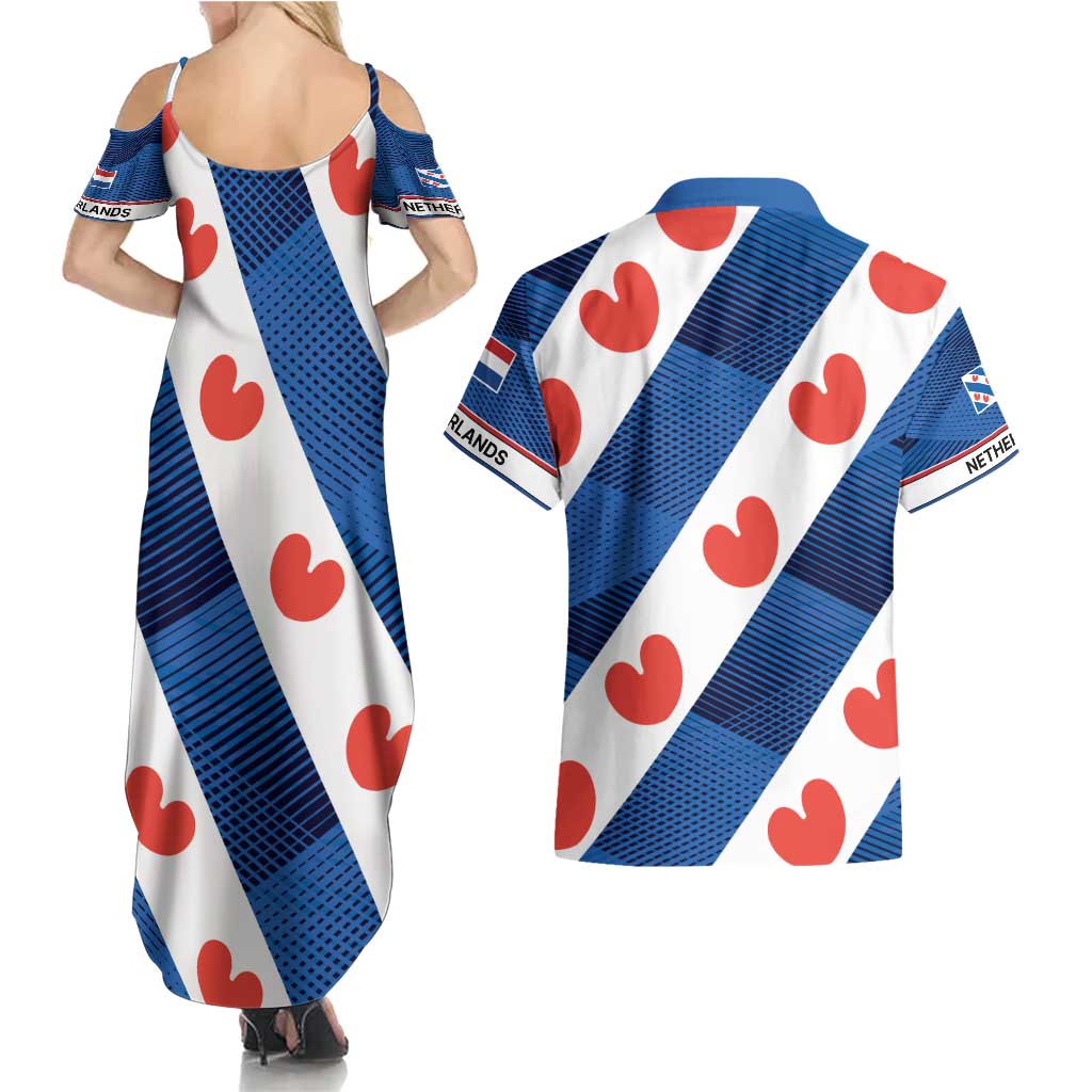 Netherlands Friesland Province Couples Matching Summer Maxi Dress and Hawaiian Shirt Flag Style