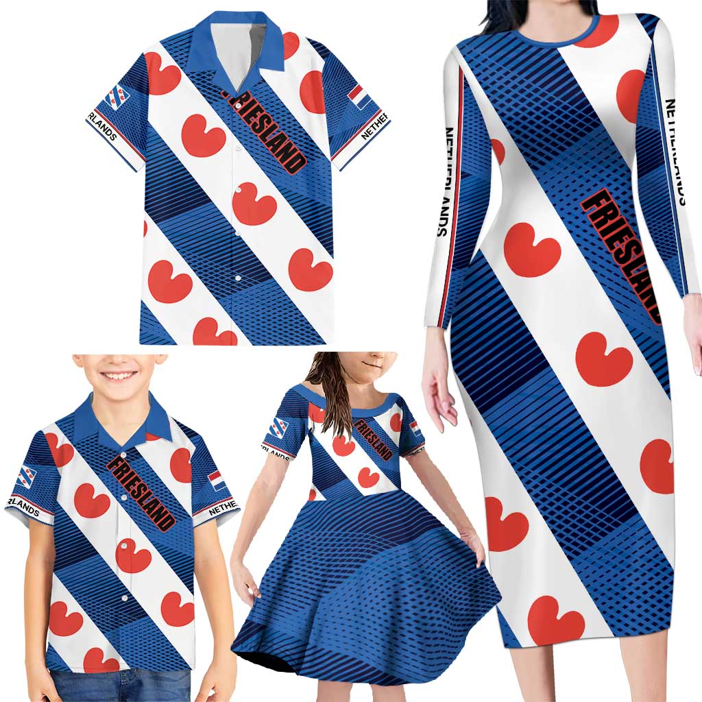 Netherlands Friesland Province Family Matching Long Sleeve Bodycon Dress and Hawaiian Shirt Flag Style