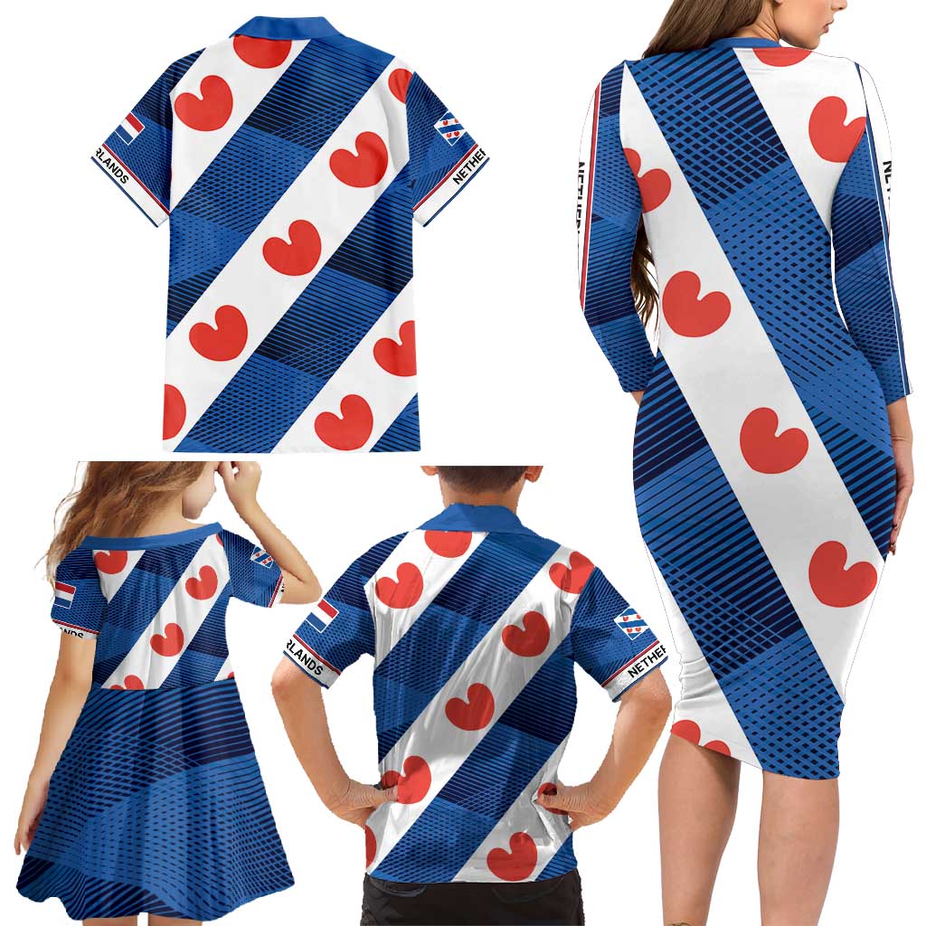 Netherlands Friesland Province Family Matching Long Sleeve Bodycon Dress and Hawaiian Shirt Flag Style