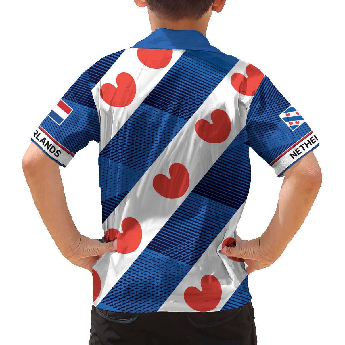 Netherlands Friesland Province Family Matching Off The Shoulder Long Sleeve Dress and Hawaiian Shirt Flag Style