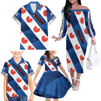 Netherlands Friesland Province Family Matching Off The Shoulder Long Sleeve Dress and Hawaiian Shirt Flag Style