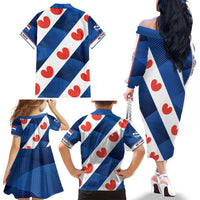 Netherlands Friesland Province Family Matching Off The Shoulder Long Sleeve Dress and Hawaiian Shirt Flag Style