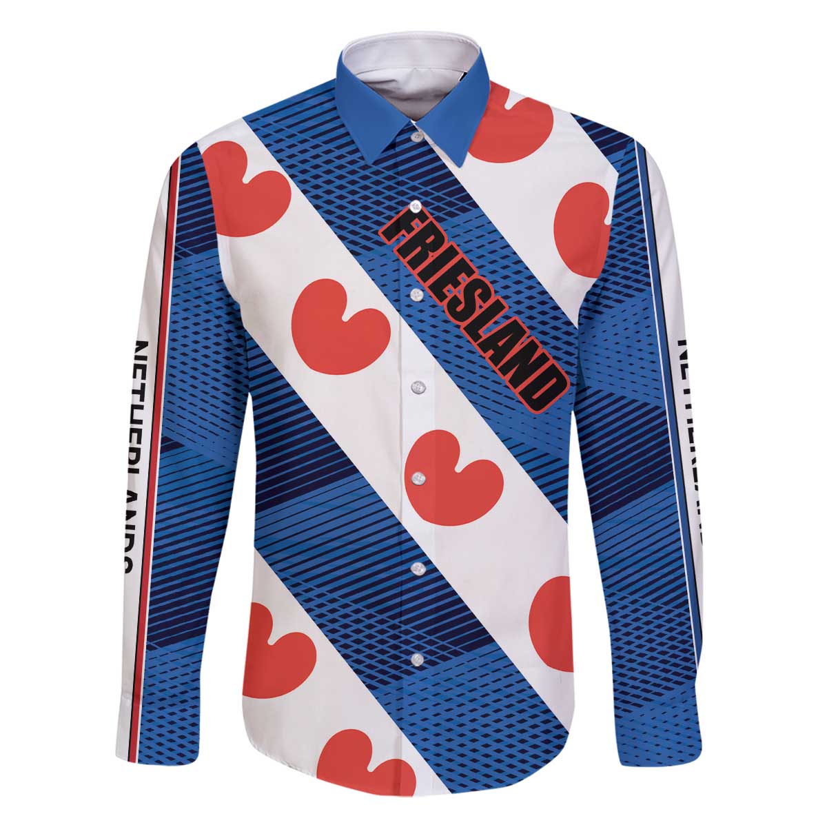 Netherlands Friesland Province Family Matching Off The Shoulder Long Sleeve Dress and Hawaiian Shirt Flag Style