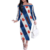 Netherlands Friesland Province Family Matching Off The Shoulder Long Sleeve Dress and Hawaiian Shirt Flag Style