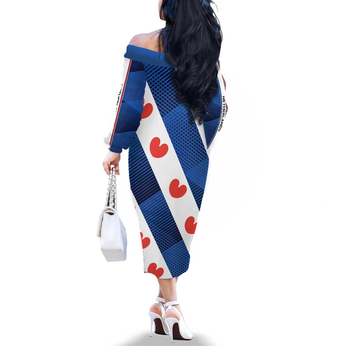 Netherlands Friesland Province Family Matching Off The Shoulder Long Sleeve Dress and Hawaiian Shirt Flag Style