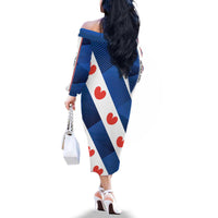 Netherlands Friesland Province Family Matching Off The Shoulder Long Sleeve Dress and Hawaiian Shirt Flag Style
