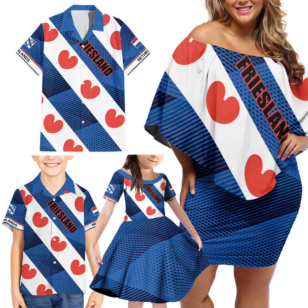 Netherlands Friesland Province Family Matching Off Shoulder Short Dress and Hawaiian Shirt Flag Style