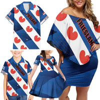 Netherlands Friesland Province Family Matching Off Shoulder Short Dress and Hawaiian Shirt Flag Style