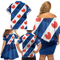 Netherlands Friesland Province Family Matching Off Shoulder Short Dress and Hawaiian Shirt Flag Style