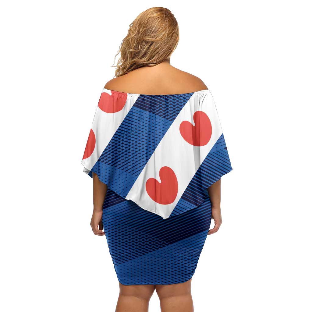 Netherlands Friesland Province Family Matching Off Shoulder Short Dress and Hawaiian Shirt Flag Style
