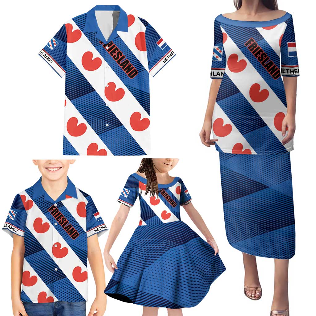 Netherlands Friesland Province Family Matching Puletasi and Hawaiian Shirt Flag Style