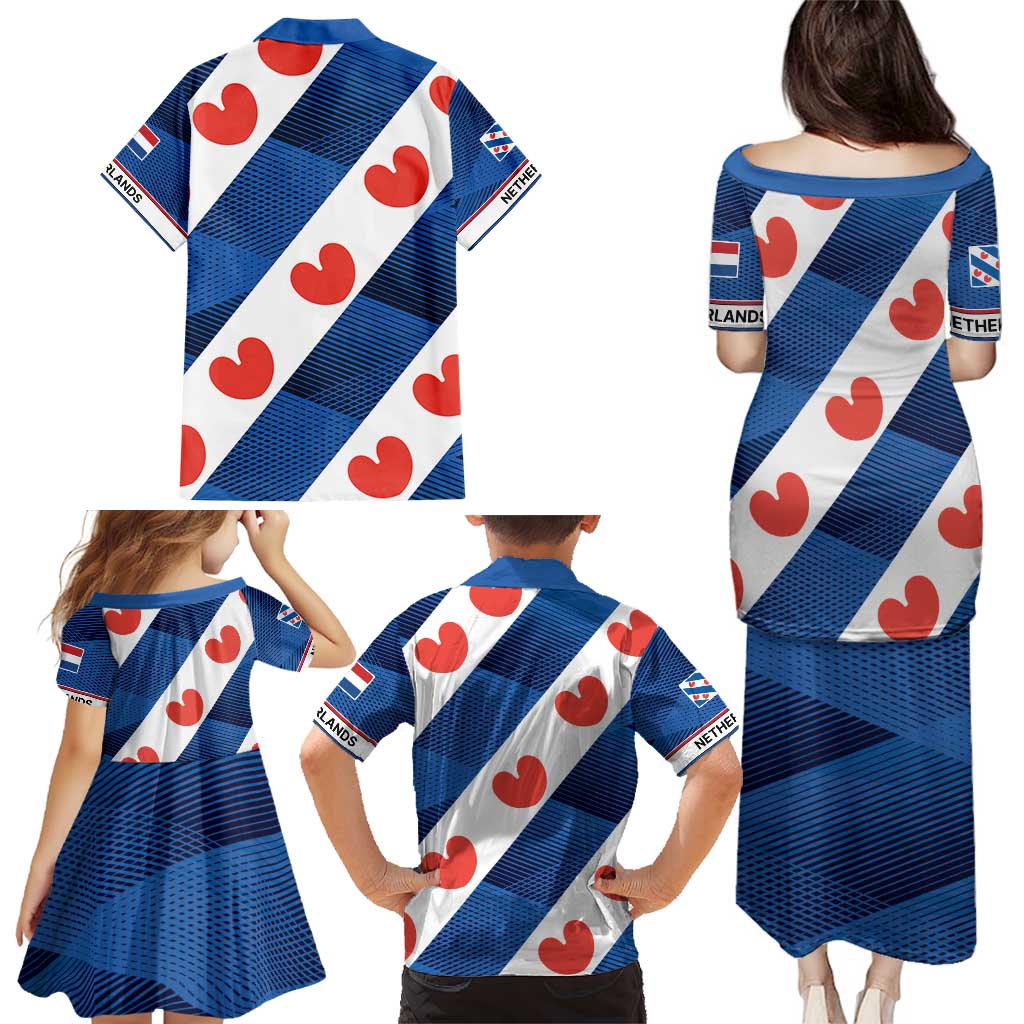 Netherlands Friesland Province Family Matching Puletasi and Hawaiian Shirt Flag Style