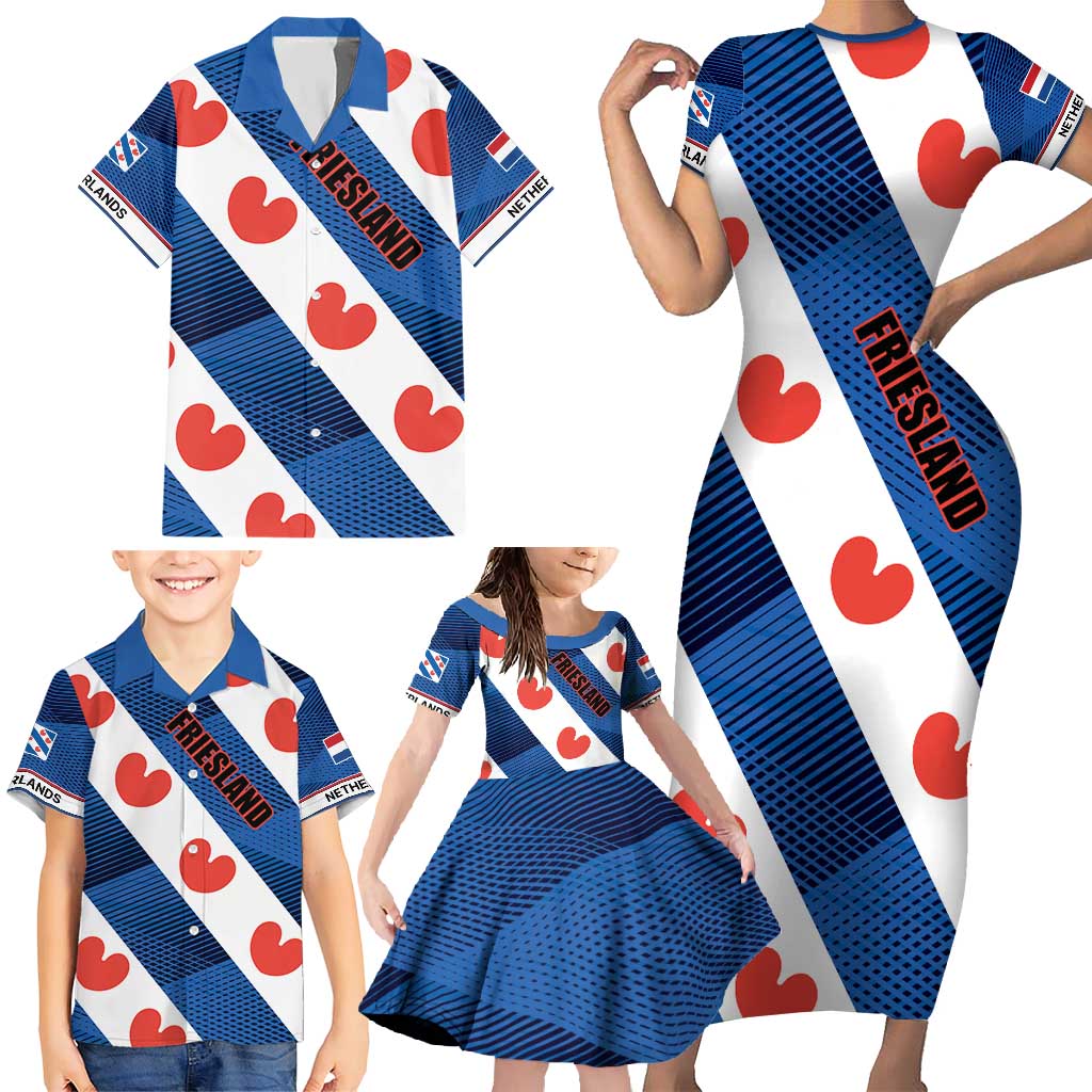 Netherlands Friesland Province Family Matching Short Sleeve Bodycon Dress and Hawaiian Shirt Flag Style