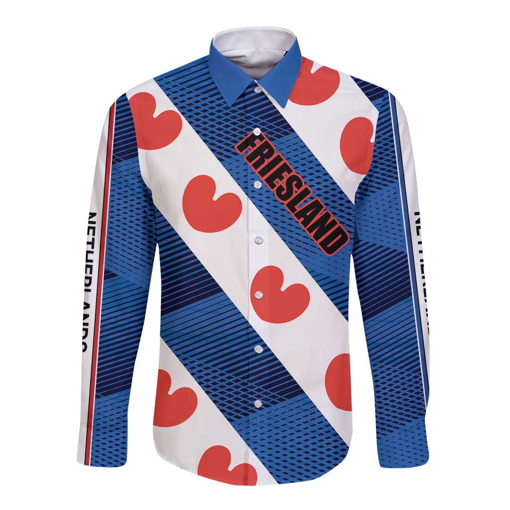 Netherlands Friesland Province Long Sleeve Button Shirt Flag Style