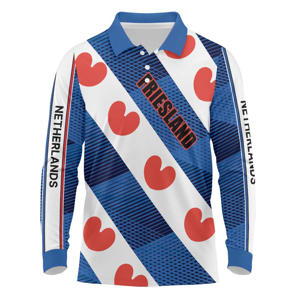 Netherlands Friesland Province Long Sleeve Polo Shirt Flag Style