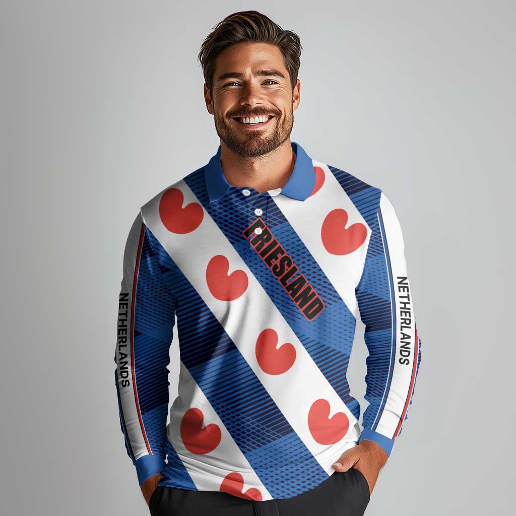 Netherlands Friesland Province Long Sleeve Polo Shirt Flag Style