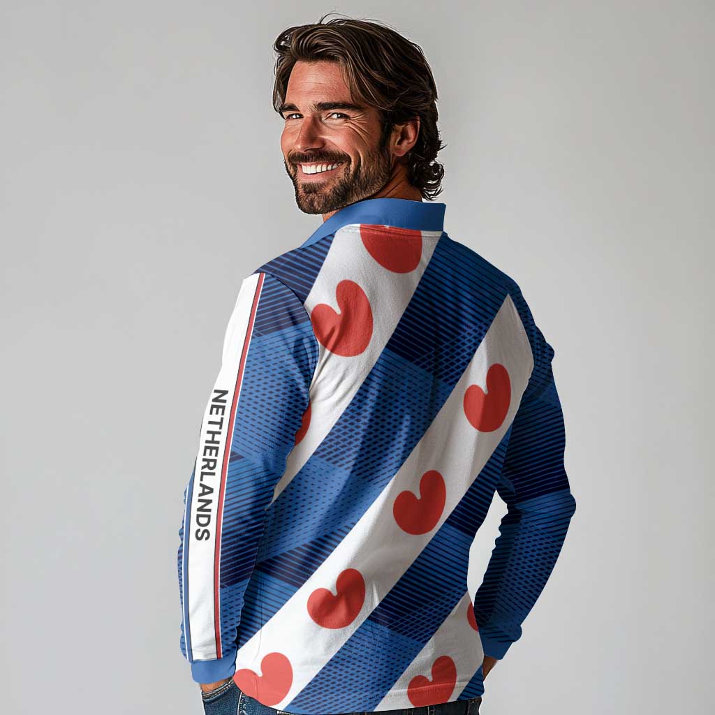 Netherlands Friesland Province Long Sleeve Polo Shirt Flag Style