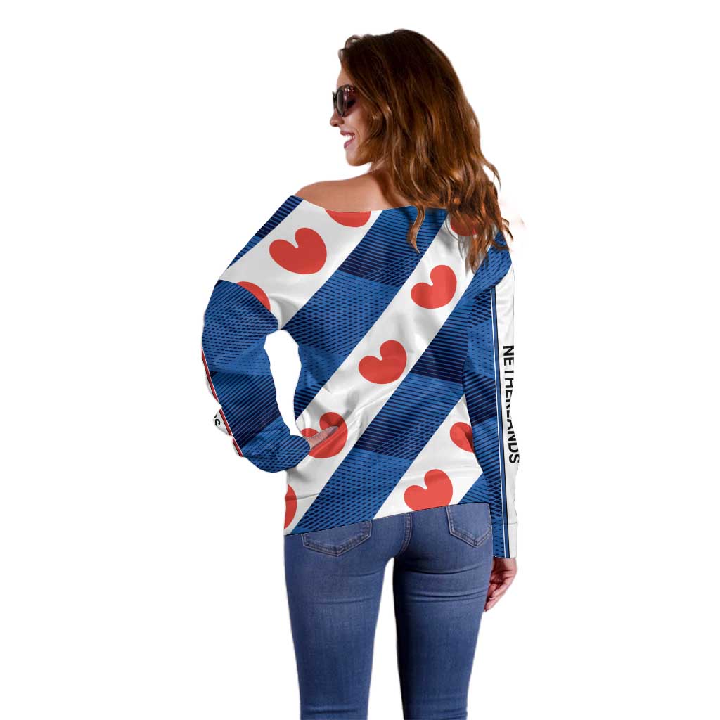 Netherlands Friesland Province Off Shoulder Sweater Flag Style