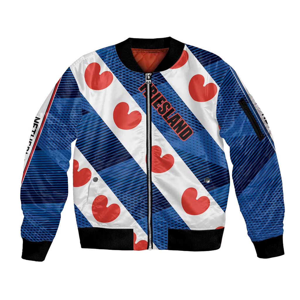 Netherlands Friesland Province Sleeve Zip Bomber Jacket Flag Style