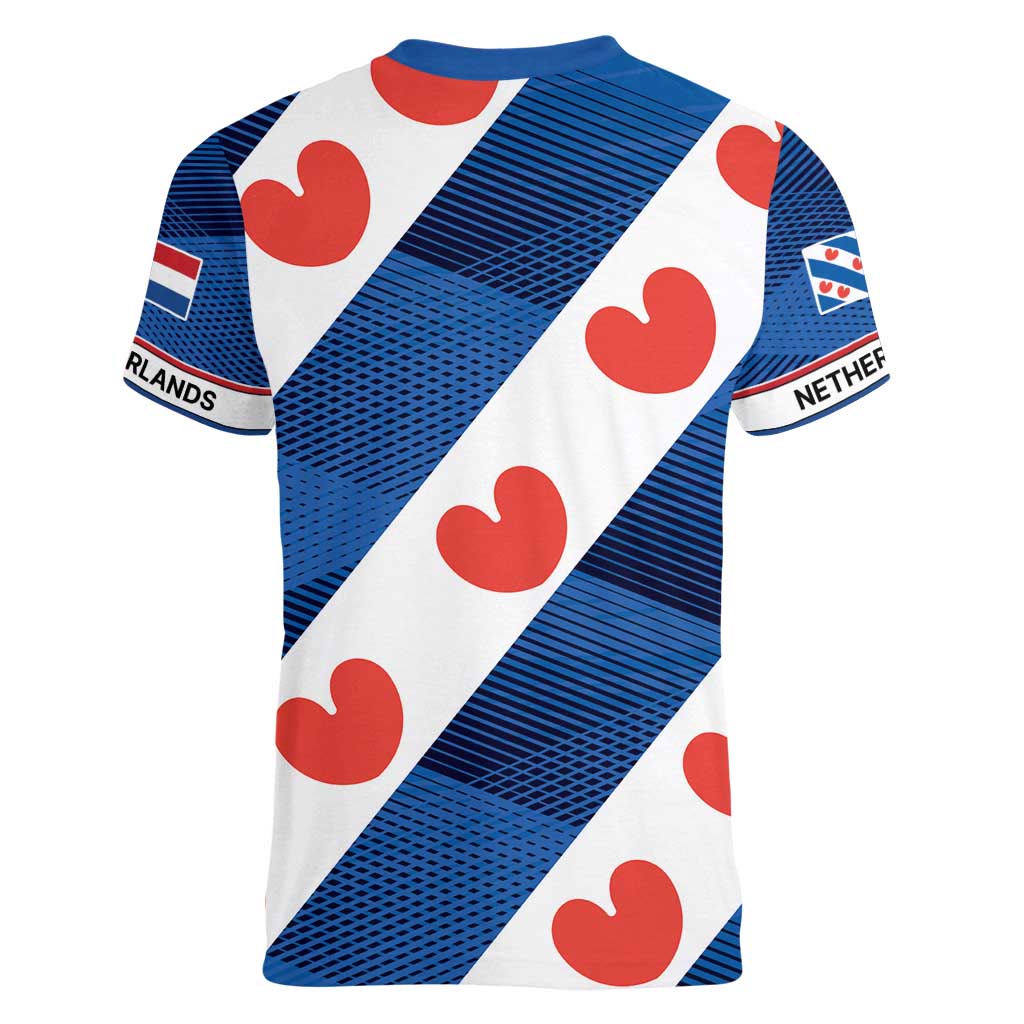 Netherlands Friesland Province Women V-Neck T-Shirt Flag Style