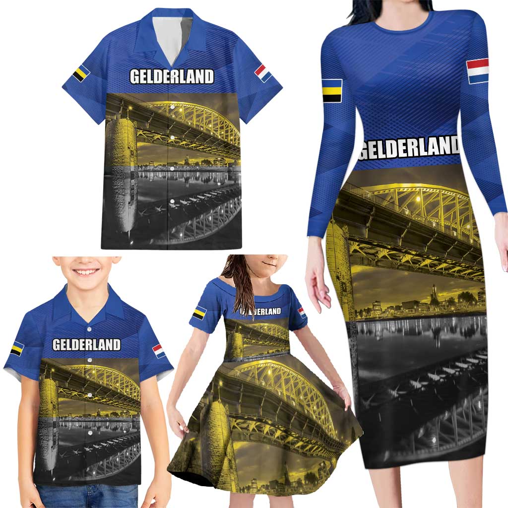 Netherlands Gelderland Province Family Matching Long Sleeve Bodycon Dress and Hawaiian Shirt Flag Style
