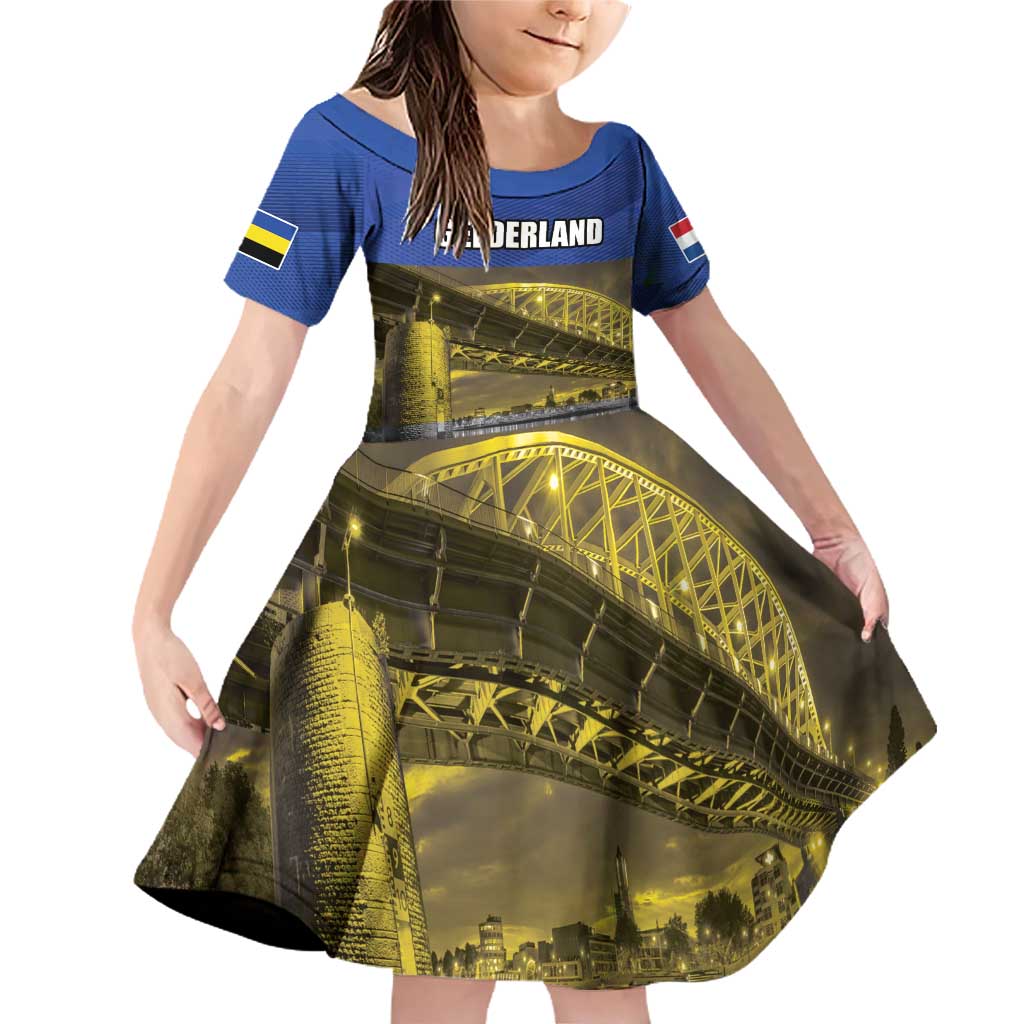 Netherlands Gelderland Province Family Matching Off Shoulder Short Dress and Hawaiian Shirt Flag Style