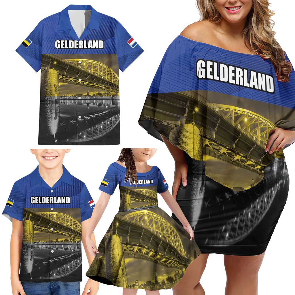Netherlands Gelderland Province Family Matching Off Shoulder Short Dress and Hawaiian Shirt Flag Style