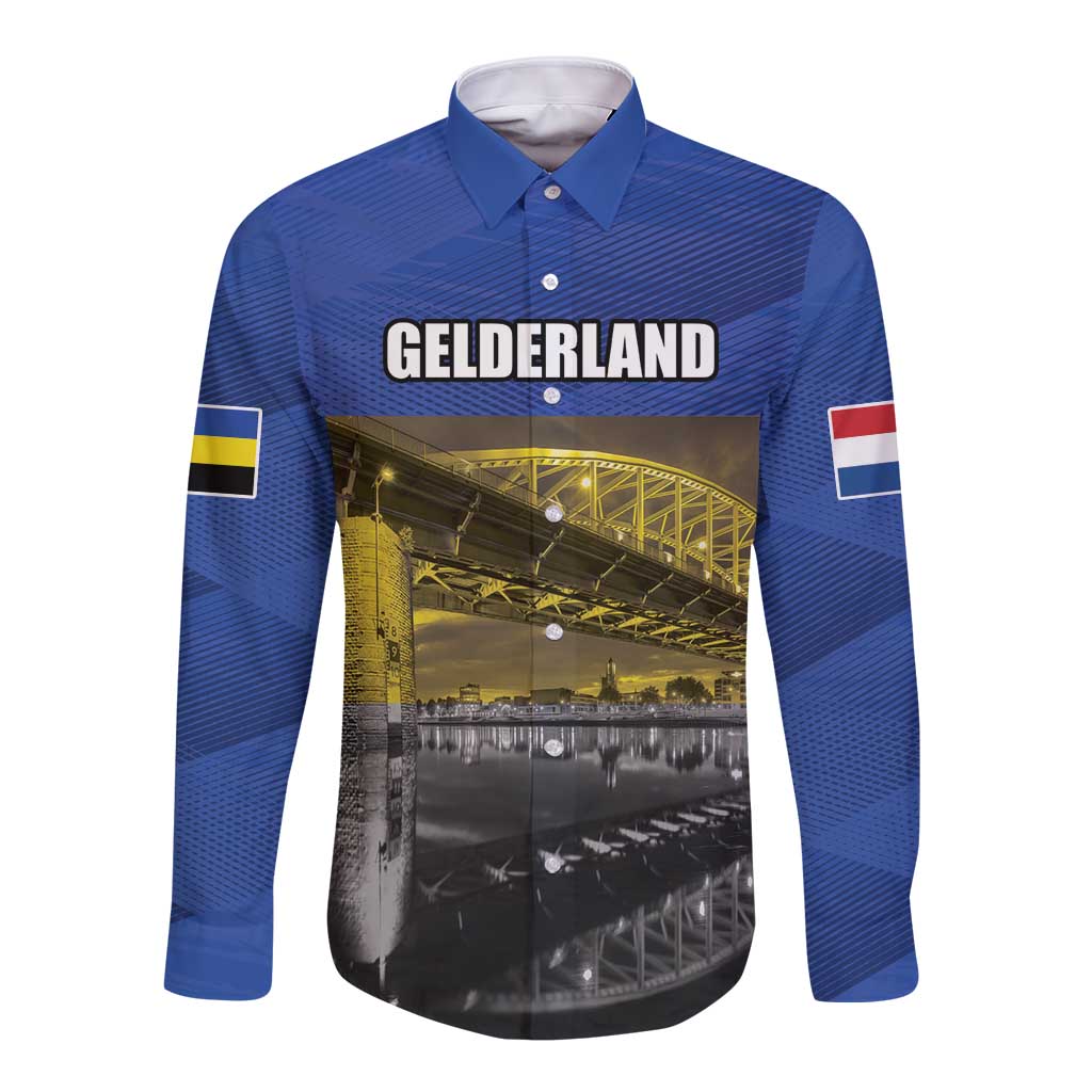 Netherlands Gelderland Province Long Sleeve Button Shirt Flag Style
