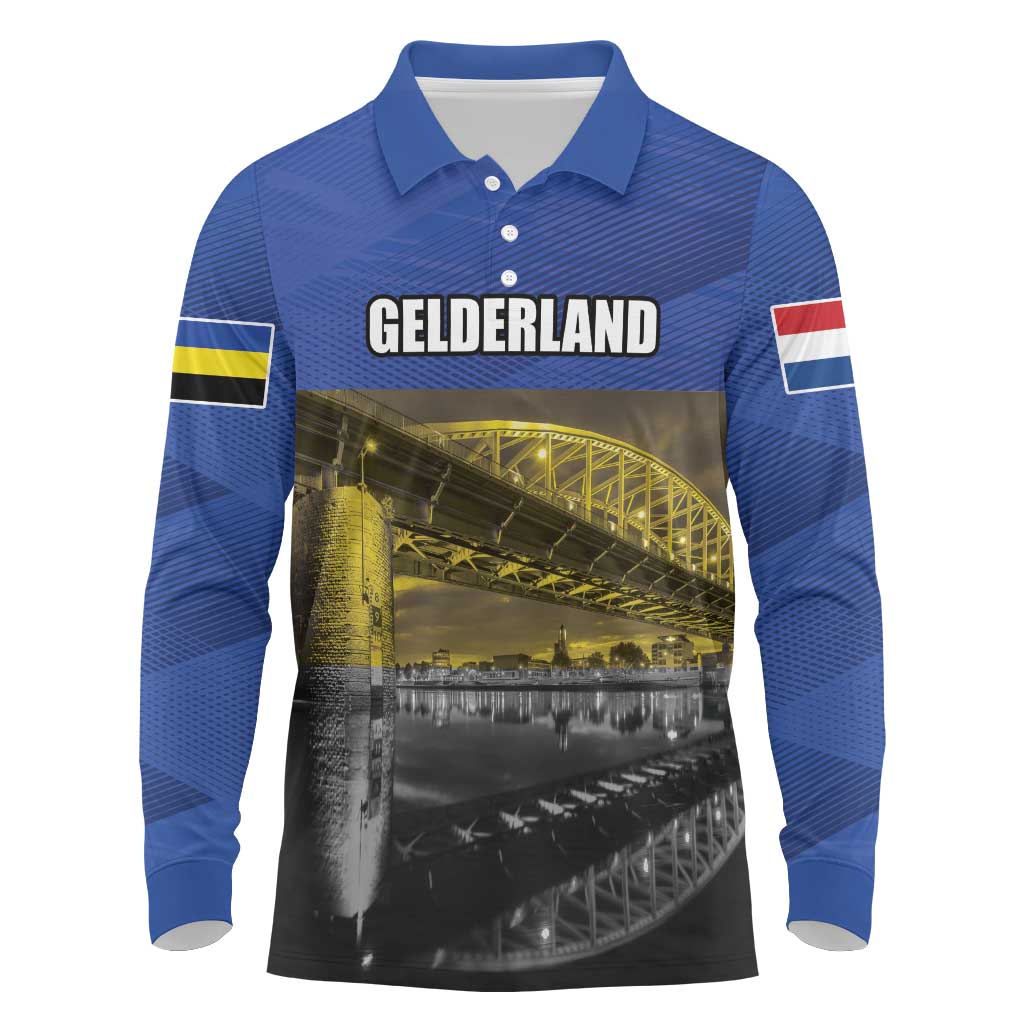 Netherlands Gelderland Province Long Sleeve Polo Shirt Flag Style