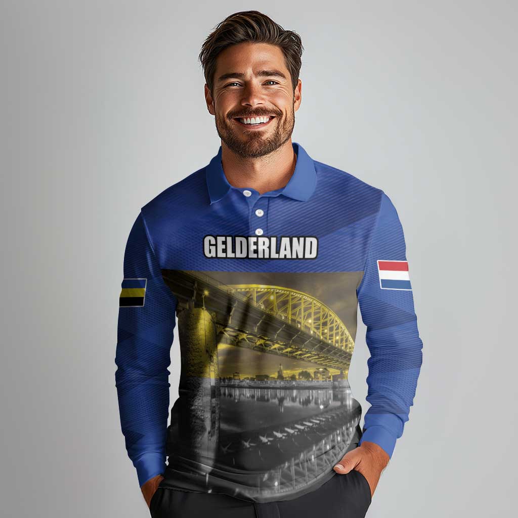 Netherlands Gelderland Province Long Sleeve Polo Shirt Flag Style