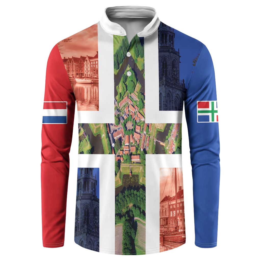 Netherlands Groningen Province Button Sweatshirt Flag Style