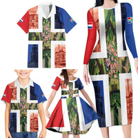 Netherlands Groningen Province Family Matching Long Sleeve Bodycon Dress and Hawaiian Shirt Flag Style