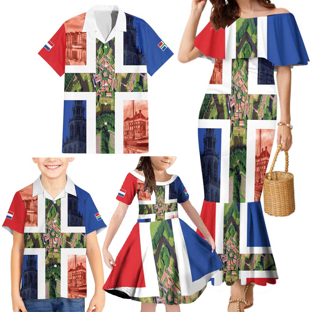 Netherlands Groningen Province Family Matching Mermaid Dress and Hawaiian Shirt Flag Style