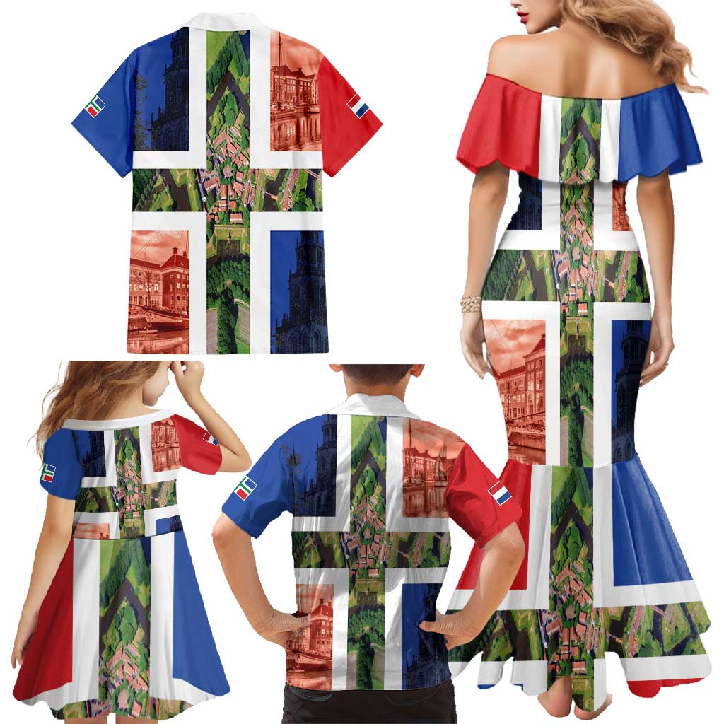Netherlands Groningen Province Family Matching Mermaid Dress and Hawaiian Shirt Flag Style