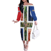 Netherlands Groningen Province Family Matching Off The Shoulder Long Sleeve Dress and Hawaiian Shirt Flag Style