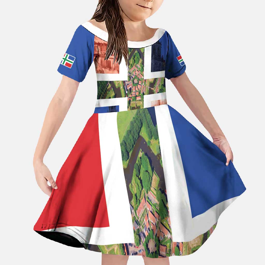 Netherlands Groningen Province Family Matching Off Shoulder Maxi Dress and Hawaiian Shirt Flag Style
