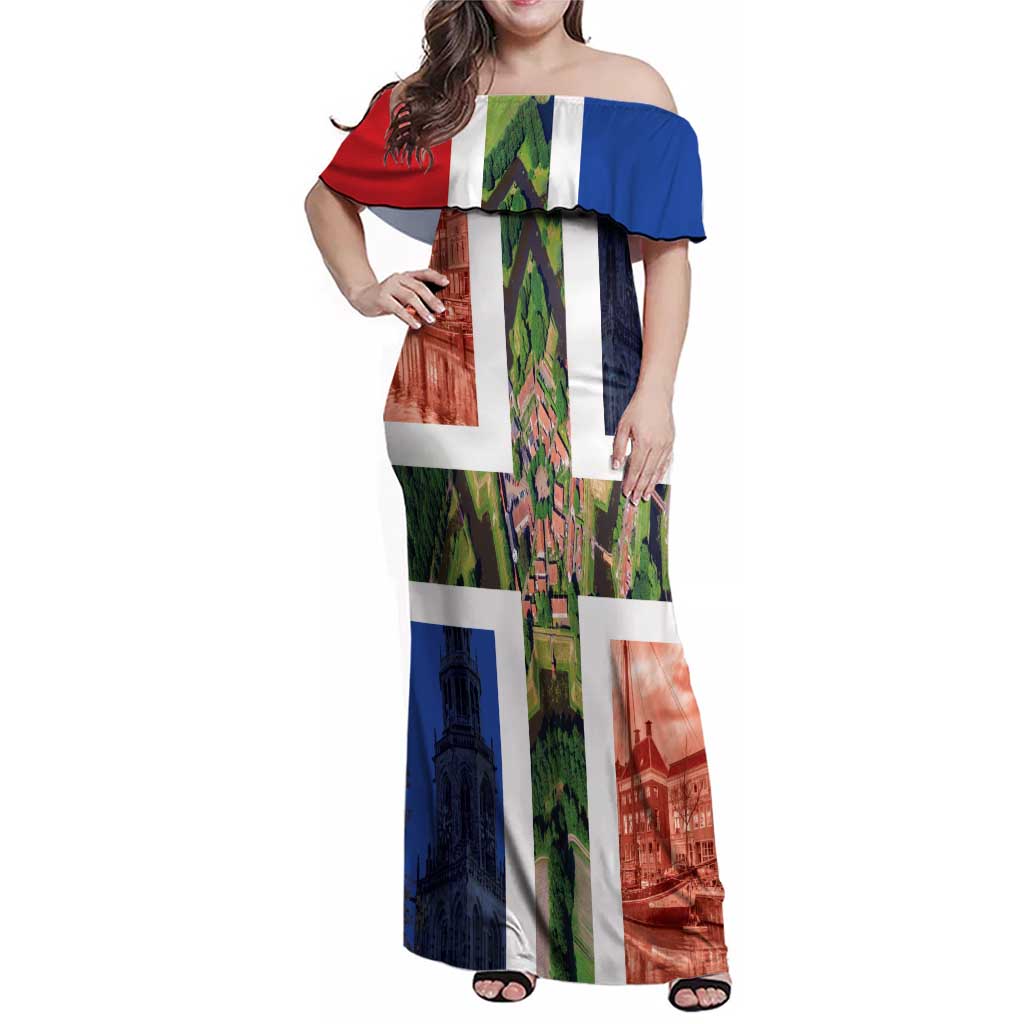 Netherlands Groningen Province Family Matching Off Shoulder Maxi Dress and Hawaiian Shirt Flag Style