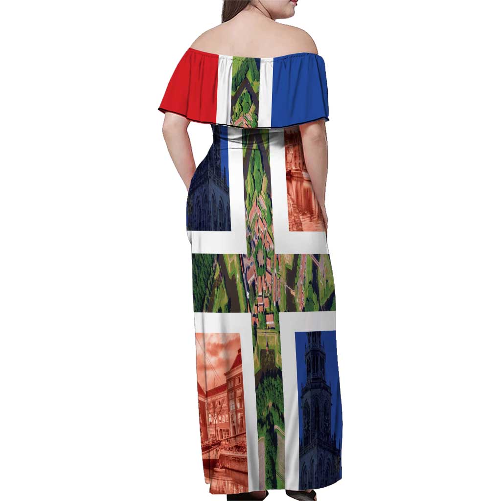 Netherlands Groningen Province Family Matching Off Shoulder Maxi Dress and Hawaiian Shirt Flag Style