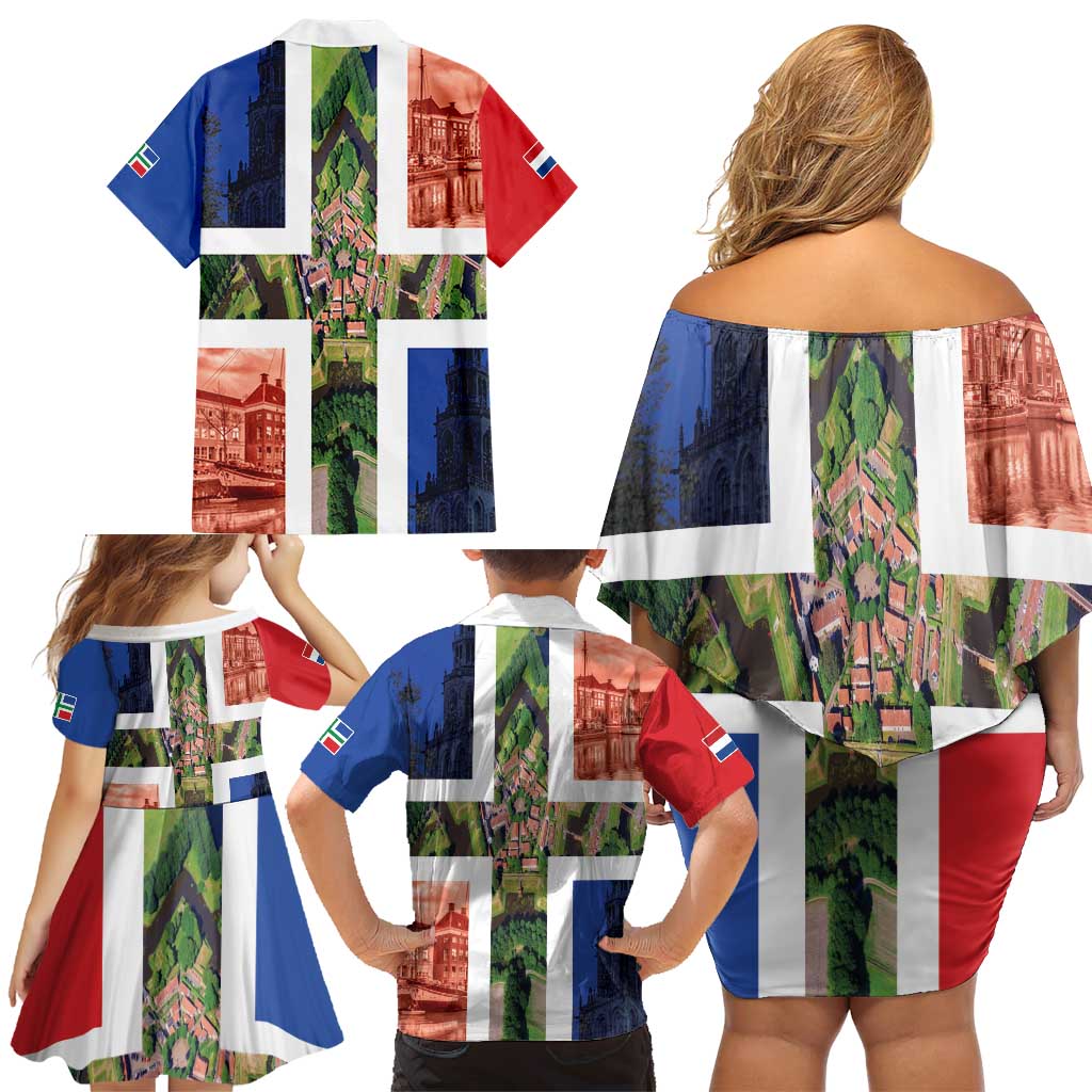 Netherlands Groningen Province Family Matching Off Shoulder Short Dress and Hawaiian Shirt Flag Style
