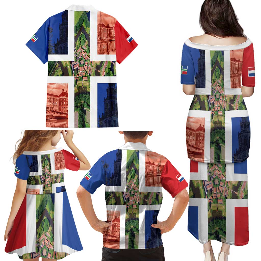 Netherlands Groningen Province Family Matching Puletasi and Hawaiian Shirt Flag Style