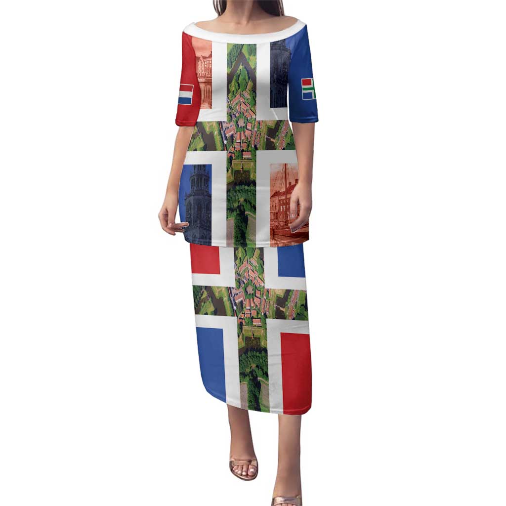 Netherlands Groningen Province Family Matching Puletasi and Hawaiian Shirt Flag Style