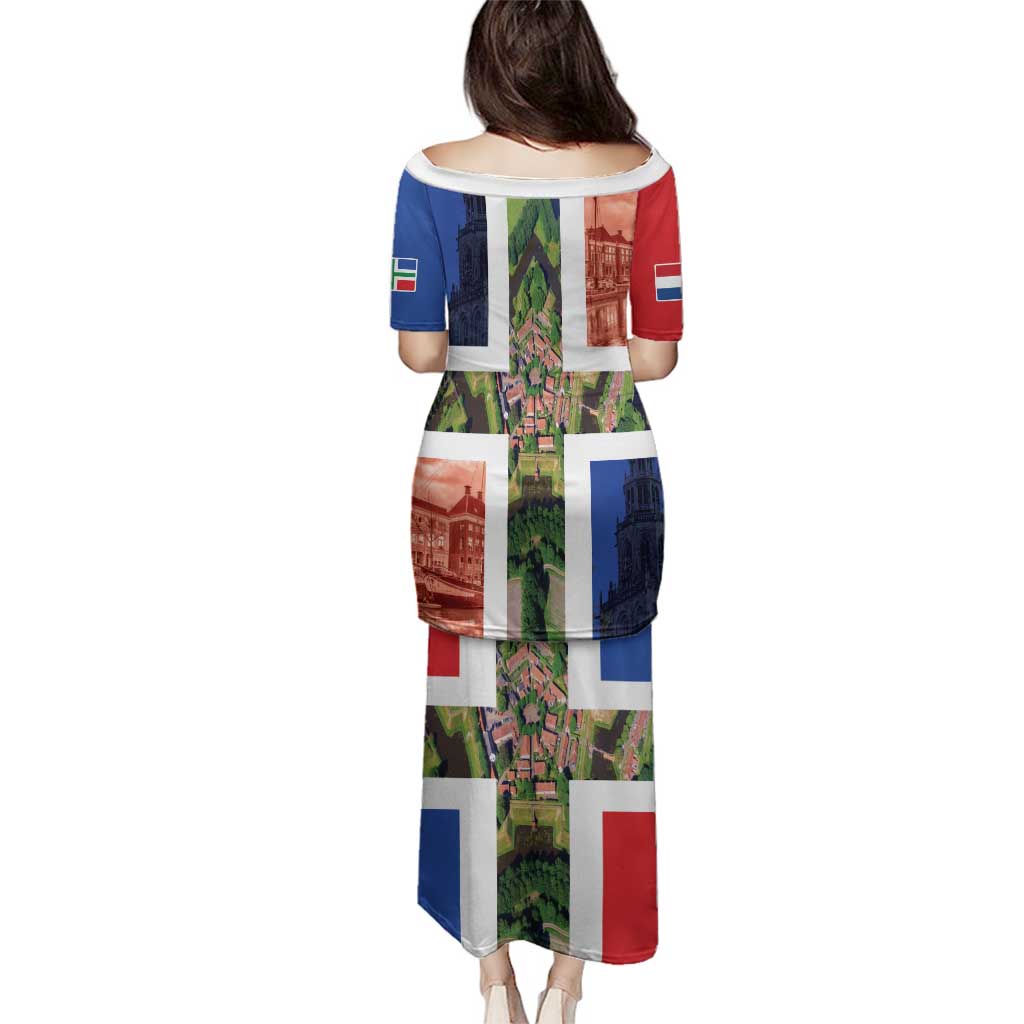 Netherlands Groningen Province Family Matching Puletasi and Hawaiian Shirt Flag Style